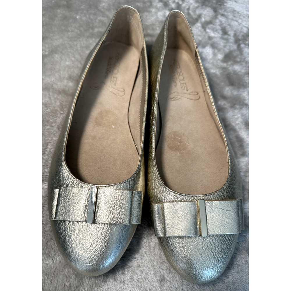 Aerosoles Conversation Gold Ballet Flat with Bows Driving Moc Style Size 8.5 NEW